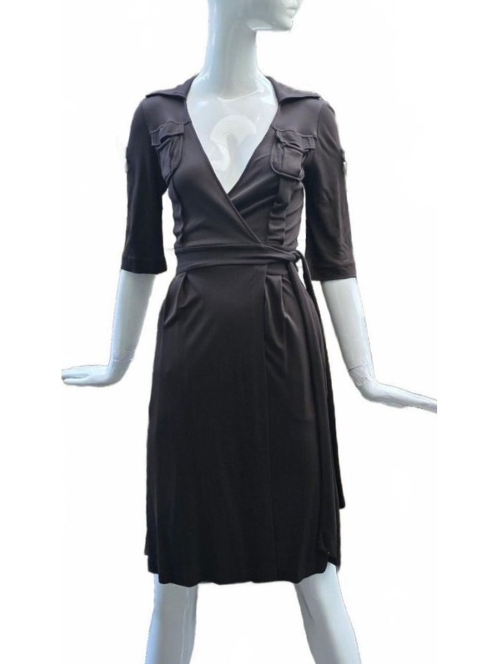 Diane von Furstenberg Gwendolyn Wrap Dress with Pockets Chocolate Brown Size 2